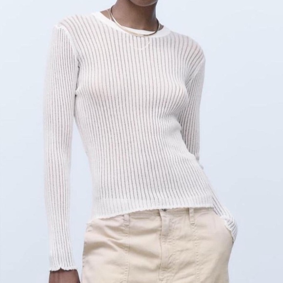 Zara Tops - EUC Zara Long Sleeve Ribbed Stretchy Thin-Knit Top Size XS